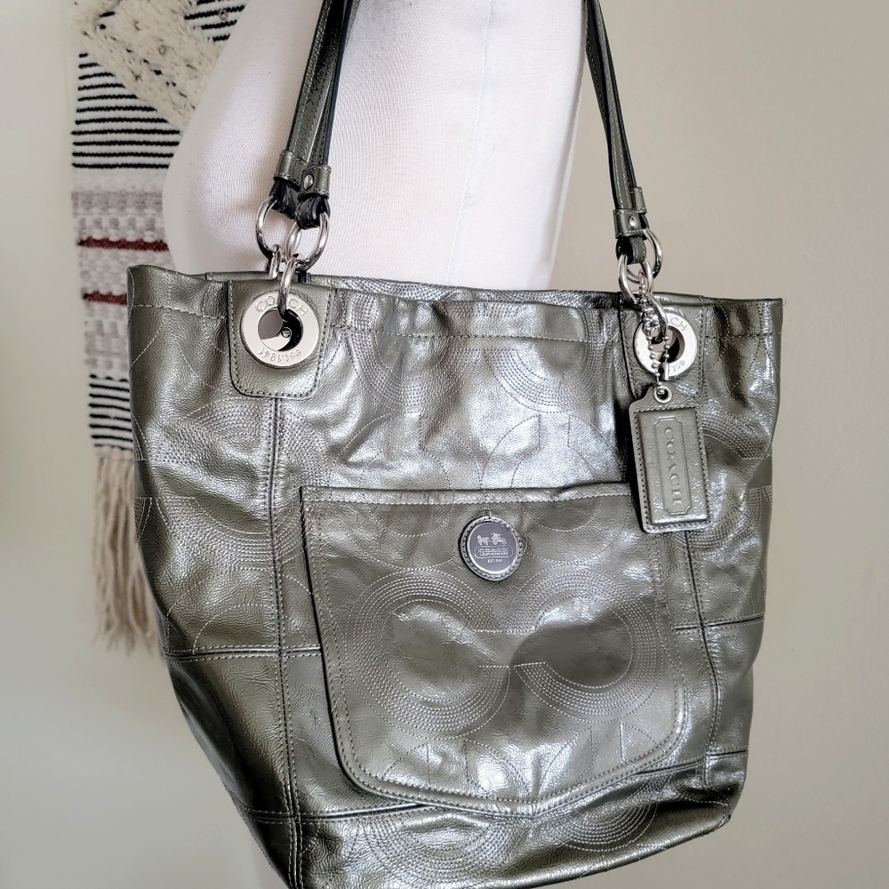 Coach Metallic Army Green Tote Bag - Picture 2 of 9